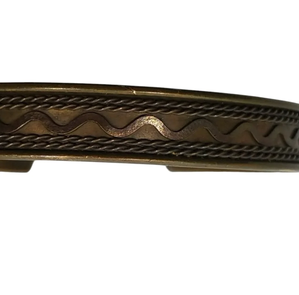 VINTAGE SERENTINE WAVE & ROPE DESIGN COPPER CUFF BRACELET